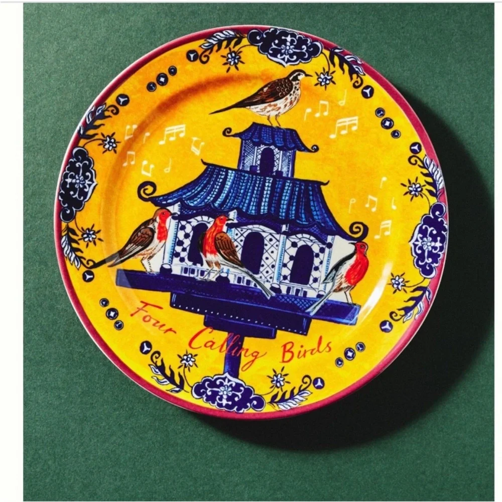NIB Anthropologie Emily Maude 12 Days of Christmas 4 Calling Birds Dessert Plate